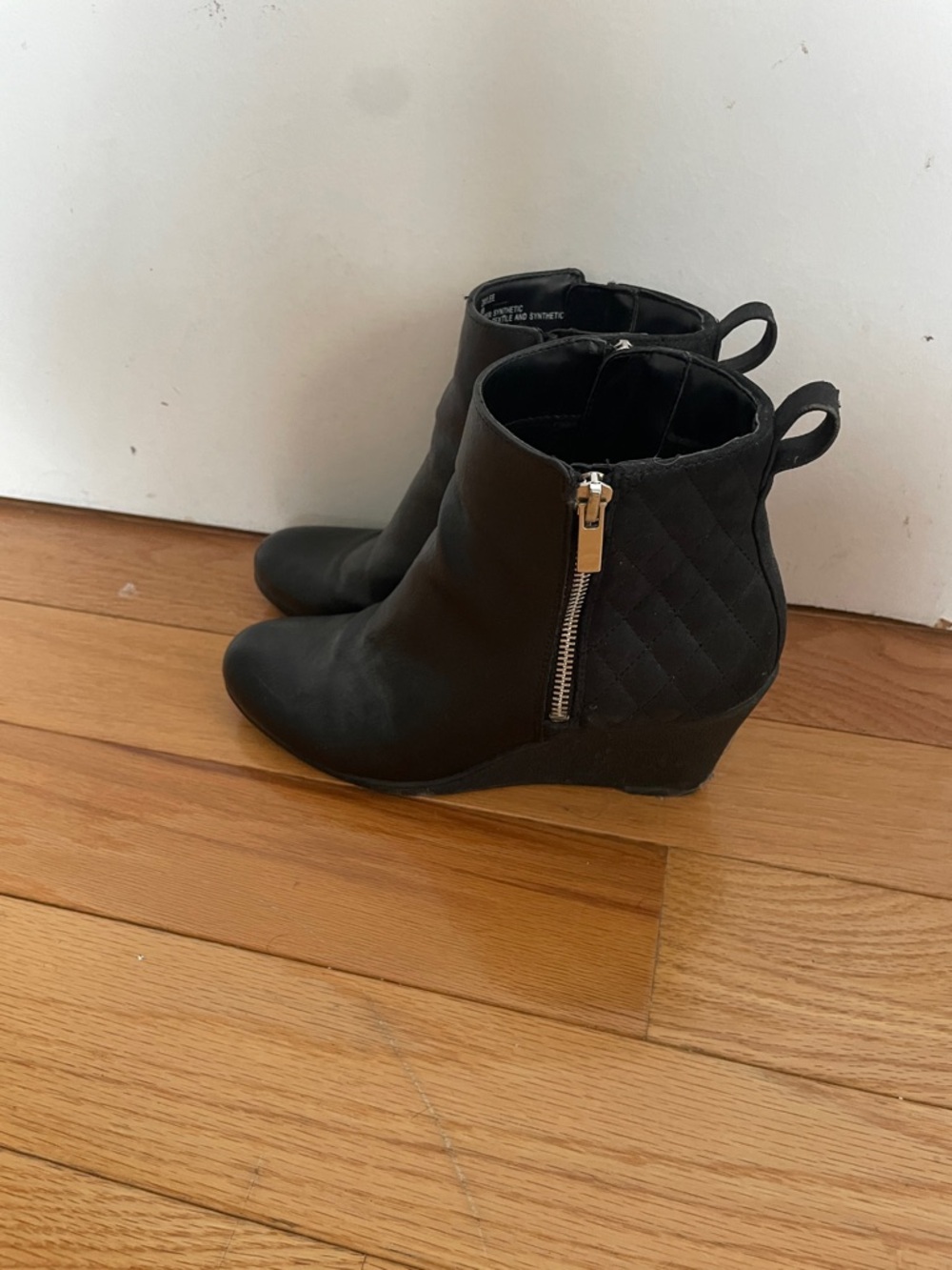 Chaps Side-Zip Black Wedge Ankle Boots